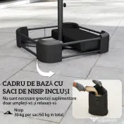 Outsunny Umbrelă Dublă cu 12 Spițe, Manivelă, Bază Metalică și Saci de Nisip, din Metal și Poliester, 3x1.5 m, Gri Închis | Aosom Romania 