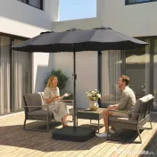 Outsunny Umbrelă Dublă cu 12 Spițe, Manivelă, Bază Metalică și Saci de Nisip, din Metal și Poliester, 3x1.5 m, Gri Închis | Aosom Romania 