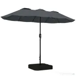 Outsunny Umbrelă Dublă cu 12 Spițe, Manivelă, Bază Metalică și Saci de Nisip, din Metal și Poliester, 3x1.5 m, Gri Închis