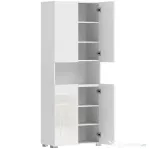 HOMCOM Bufet Înalt de Bucătărie, Dulap de Depozitare cu 4 Uși și Închidere Lină, Servantă cu Rafturi Reglabile, 68×34×180 cm, Alb