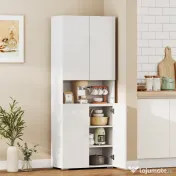 HOMCOM Dulap Bucătărie Înalt 180cm, Mobilier Depozitare cu Uși Soft-Close, Raft Deschis, 2 Dulapuri, Rafturi Ajustabile, Stil Modern pentru Sufragerie sau Bucătărie, Alb Lucios | Aosom Romania