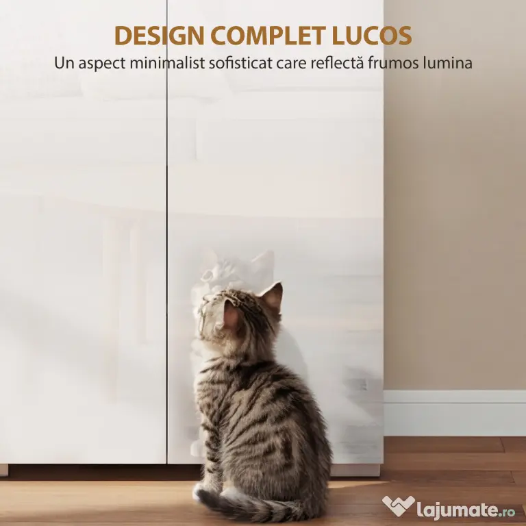 HOMCOM Dulap Bucătărie Înalt 180cm, Mobilier Depozitare cu Uși Soft-Close, Raft Deschis, 2 Dulapuri, Rafturi Ajustabile, Stil Modern pentru Sufragerie sau Bucătărie, Alb Lucios | Aosom Romania