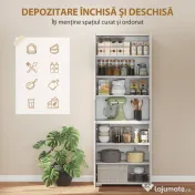 HOMCOM Dulap Bucătărie Înalt 180cm, Mobilier Depozitare cu Uși Soft-Close, Raft Deschis, 2 Dulapuri, Rafturi Ajustabile, Stil Modern pentru Sufragerie sau Bucătărie, Alb Lucios | Aosom Romania