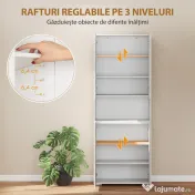 HOMCOM Dulap Bucătărie Înalt 180cm, Mobilier Depozitare cu Uși Soft-Close, Raft Deschis, 2 Dulapuri, Rafturi Ajustabile, Stil Modern pentru Sufragerie sau Bucătărie, Alb Lucios | Aosom Romania