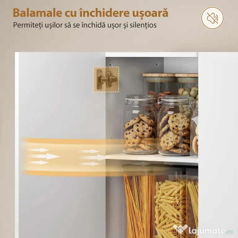 HOMCOM Dulap Bucătărie Înalt 180cm, Mobilier Depozitare cu Uși Soft-Close, Raft Deschis, 2 Dulapuri, Rafturi Ajustabile, Stil Modern pentru Sufragerie sau Bucătărie, Alb Lucios | Aosom Romania
