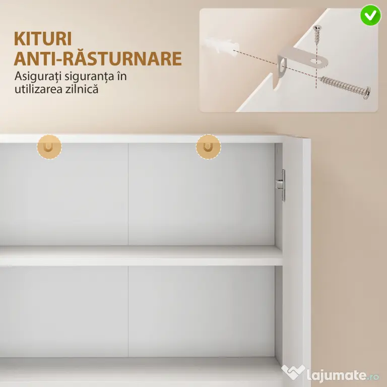 HOMCOM Dulap Bucătărie Înalt 180cm, Mobilier Depozitare cu Uși Soft-Close, Raft Deschis, 2 Dulapuri, Rafturi Ajustabile, Stil Modern pentru Sufragerie sau Bucătărie, Alb Lucios | Aosom Romania