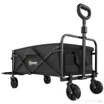 Outsunny Cărucior de Grădină 72L Pliabil cu Mâner Reglabil, din Oțel și Material Oxford, 114x46x92 cm, Negru