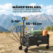 Outsunny Cărucior de Grădină 72L Pliabil cu Mâner Reglabil, din Oțel și Material Oxford, 114x46x92 cm, Negru 