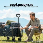Outsunny Cărucior de Grădină 72L Pliabil cu Mâner Reglabil, din Oțel și Material Oxford, 114x46x92 cm, Negru 