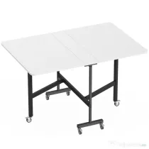 HOMCOM Masă de Dining Pliabilă, Masă Rabatabilă cu Roți și Frâne pentru 4-6 Persoane, Birou Compact cu Structură din Oțel, pentru Living, 120x80x73 cm, Alb cu Aspect de Lemn | Aosom Romania