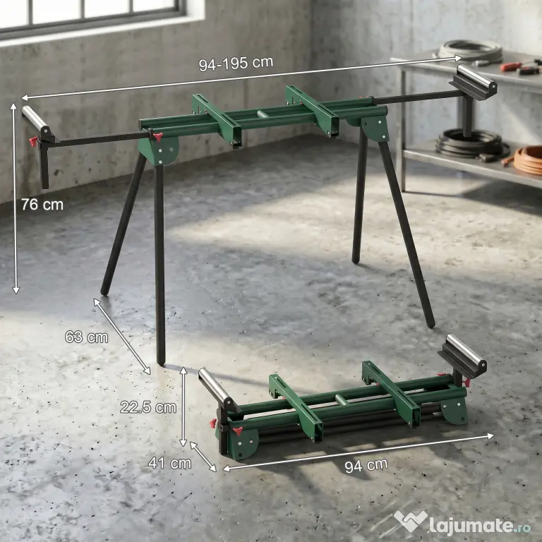 HOMCOM Suport pentru Troncatrice cu Brațe Reglabile, Picioare Pliabile, Înălțime Ajustabilă, Capacitate 150 kg, Verde