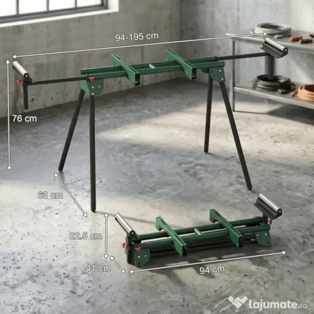 HOMCOM Suport pentru Troncatrice cu Brațe Reglabile, Picioare Pliabile, Înălțime Ajustabilă, Capacitate 150 kg, Verde