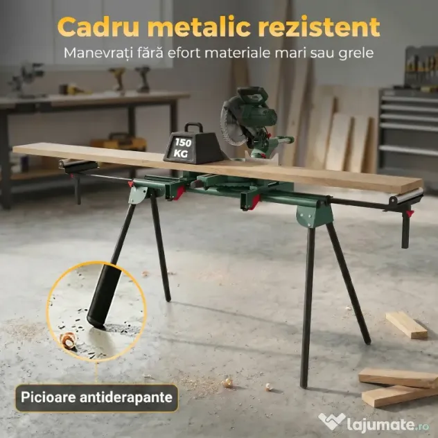 HOMCOM Suport pentru Troncatrice cu Brațe Reglabile, Picioare Pliabile, Înălțime Ajustabilă, Capacitate 150 kg, Verde
