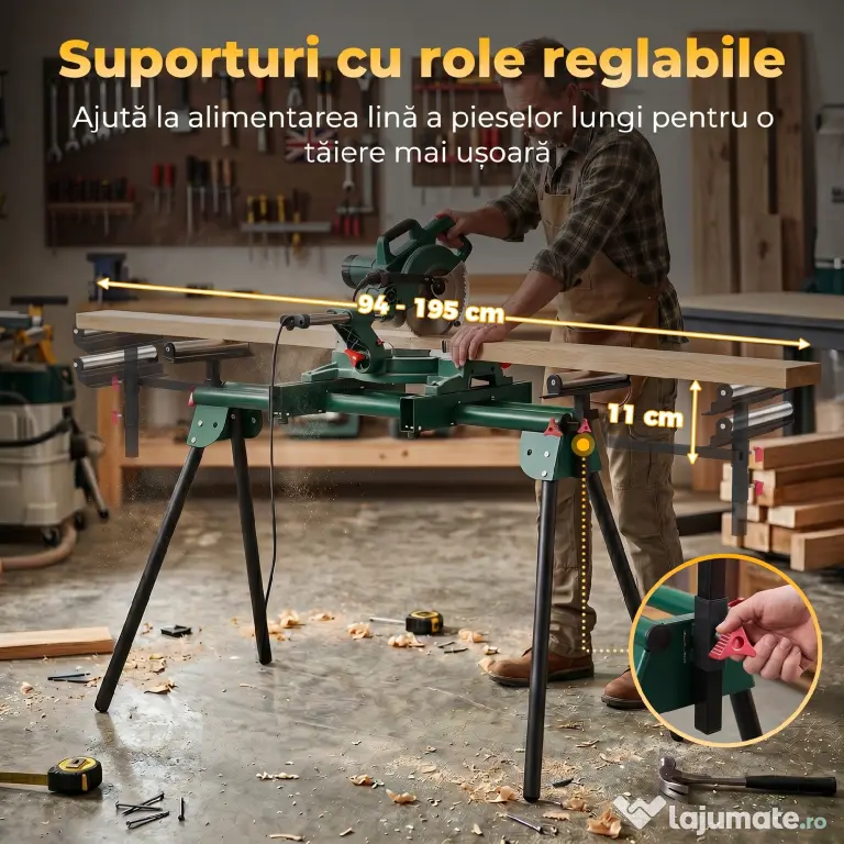 HOMCOM Suport pentru Troncatrice cu Brațe Reglabile, Picioare Pliabile, Înălțime Ajustabilă, Capacitate 150 kg, Verde