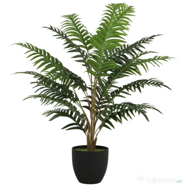 HOMCOM Plantă Artificială de Ferigă cu 20 de Frunze din PEVA, Ramuri Flexibile, Ghiveci Negru din PP și Ciment, Verde