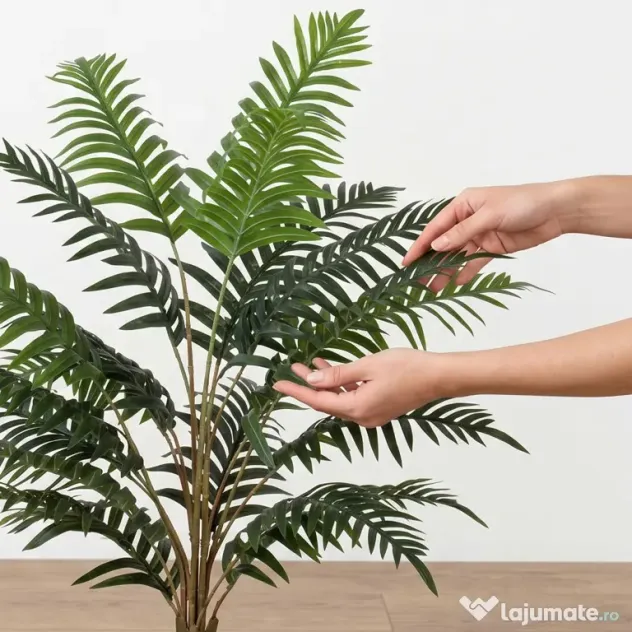 HOMCOM Plantă Artificială de Ferigă cu 20 de Frunze din PEVA, Ramuri Flexibile, Ghiveci Negru din PP și Ciment, Verde