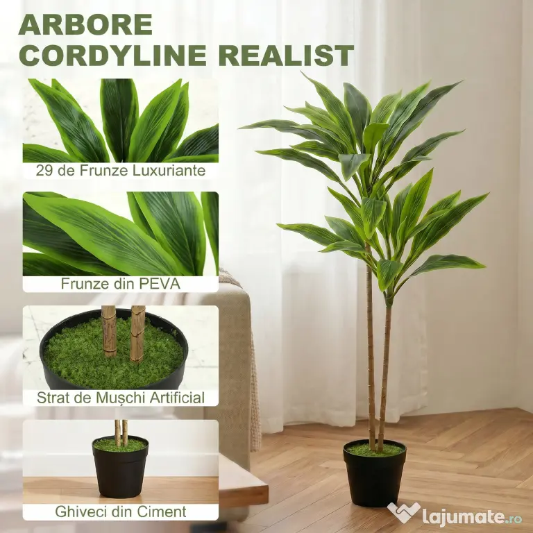 HOMCOM Arbori Decorativi Artificiali Mari pentru Birouri, Intrări, Interior, Plante Decorative False, Verde