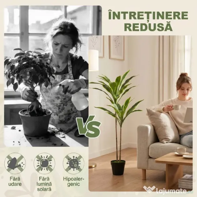 HOMCOM Arbori Decorativi Artificiali Mari pentru Birouri, Intrări, Interior, Plante Decorative False, Verde