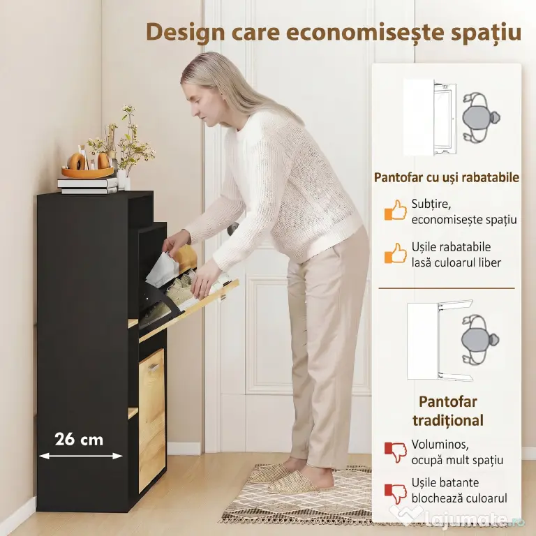 HOMCOM dulap slim pantofi, dulap economisire spațiu, pantofar slim, dulap rabatabil pantofi, pantofar economisire spațiu | Aosom Romania
