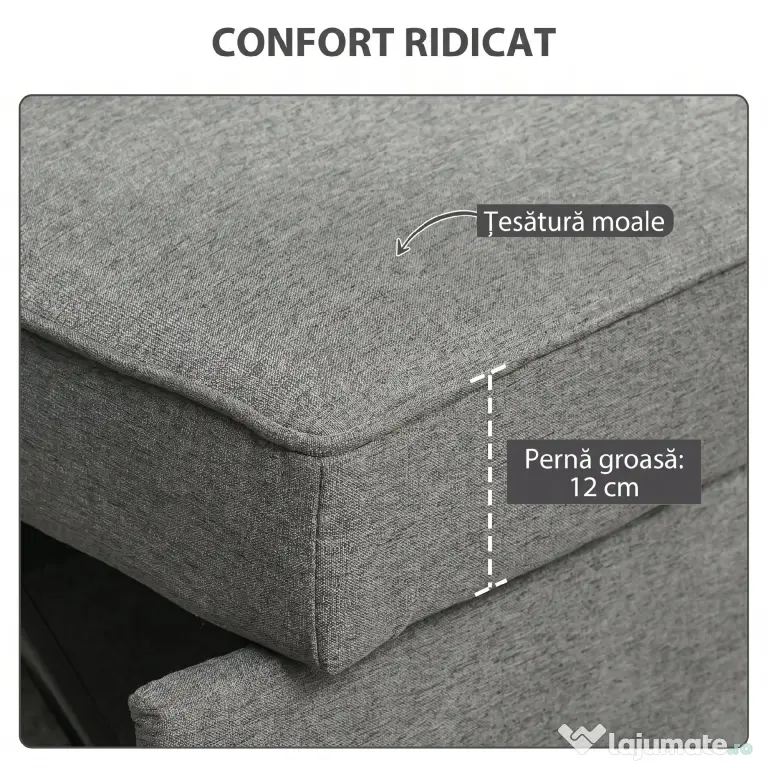 HOMCOM 3 în 1 Canapea Extensibilă 2 Locuri cu Spătar Reglabil pe 3 Poziții, 2 Perne, Material Textil Tip In Gri | Aosom Romania