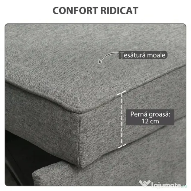 HOMCOM 3 în 1 Canapea Extensibilă 2 Locuri cu Spătar Reglabil pe 3 Poziții, 2 Perne, Material Textil Tip In Gri | Aosom Romania