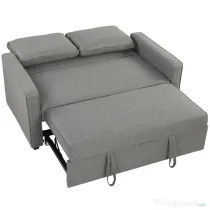 HOMCOM 3 în 1 Canapea Extensibilă 2 Locuri cu Spătar Reglabil pe 3 Poziții, 2 Perne, Material Textil Tip In Gri