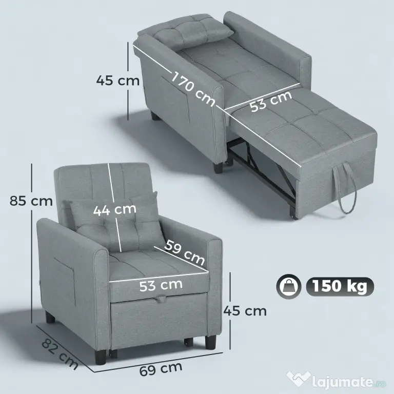 HOMCOM fotoliu transformabil | Aosom Romania