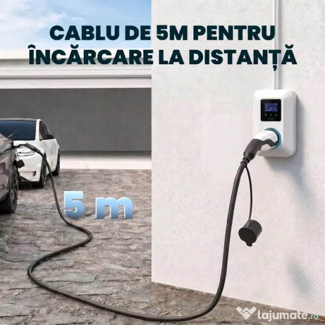 HOMCOM Cablu Încărcare EV Tip 2, 22 KW, 32 A, Mod 3, Trifazat, 5m, Negru | Aosom Romania