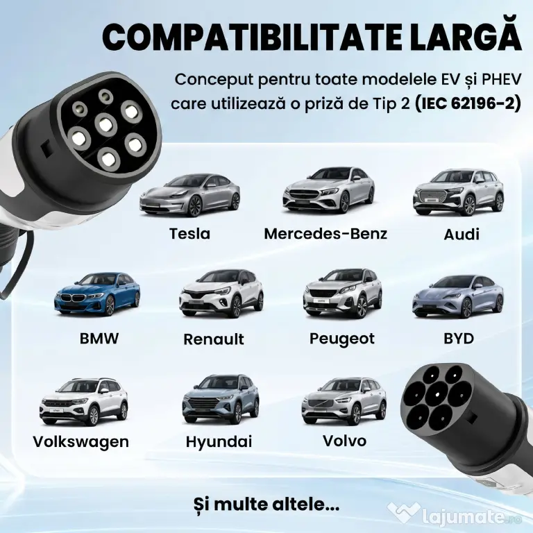 HOMCOM Cablu Încărcare EV Tip 2, 22 KW, 32 A, Mod 3, Trifazat, 5m, Negru | Aosom Romania