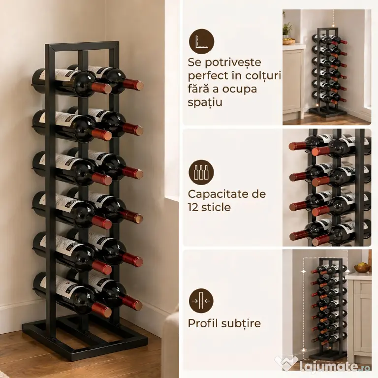 HOMCOM Suport din Metal, 12 Sticle, de Podea, Negru | Aosom Romania