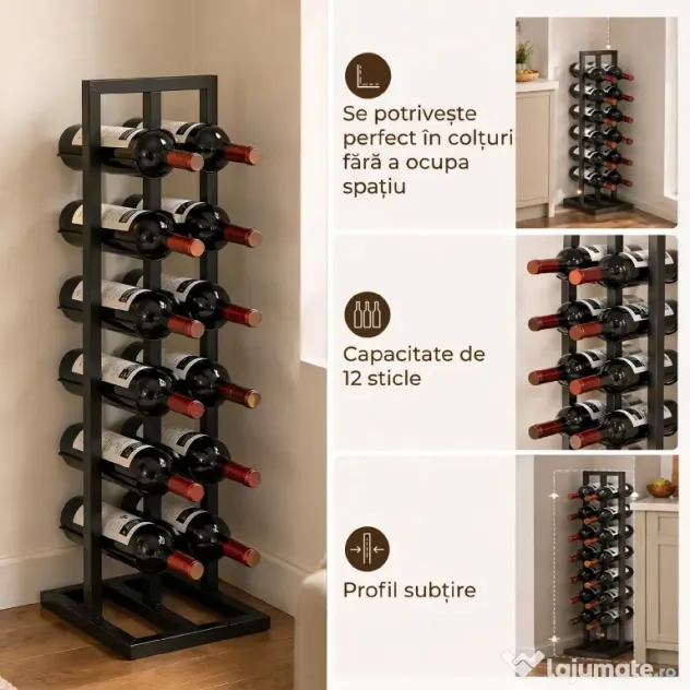 HOMCOM Suport din Metal, 12 Sticle, de Podea, Negru | Aosom Romania