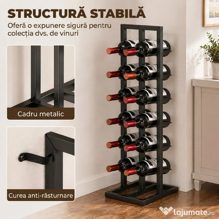 HOMCOM Suport din Metal, 12 Sticle, de Podea, Negru | Aosom Romania