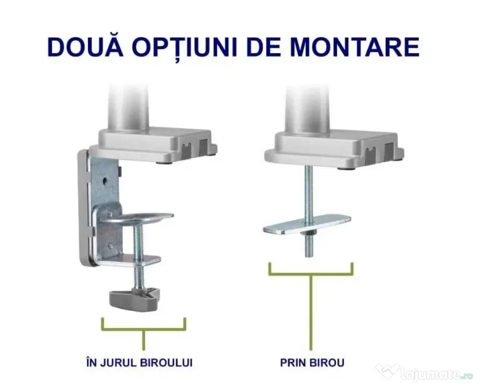 Suport birou 1 monitor A+ SMLC12, gas spring,17''-32'', Argintiu
