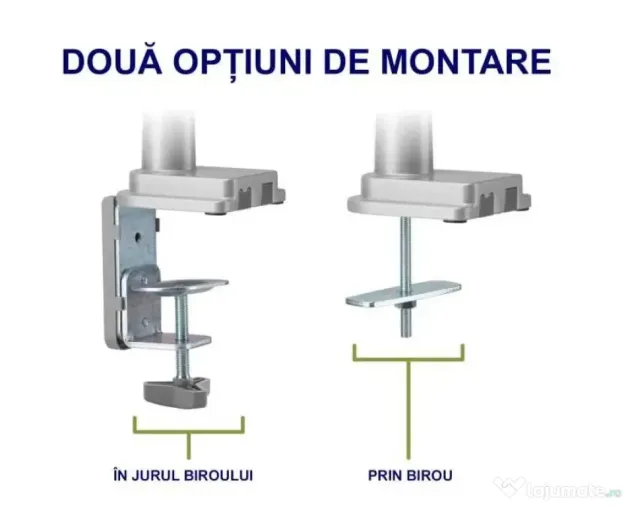 Suport birou 1 monitor A+ SMLC12, gas spring,17''-32'', Argintiu