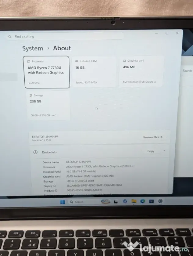 Laptop Dell Inspiron 15 3535 | AMD Ryzen 7 7730U | 16GB RAM | 256GB SSD | Office