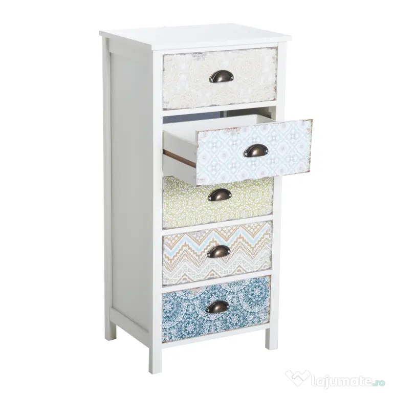 HOMCOM Comoda Dulapior Vintage cu 5 Sertare Fantezie, 46x34x97.5cm