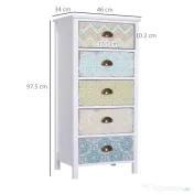 HOMCOM Comoda Dulapior Vintage cu 5 Sertare Fantezie, 46x34x97.5cm 