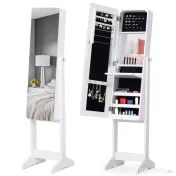 HOMCOM Dulapior Cutie de bijuterii cu Oglinda si Iluminare LED Automata, Alb, 30x146x36 cm