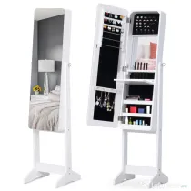 HOMCOM Dulapior Cutie de bijuterii cu Oglinda si Iluminare LED Automata, Alb, 30x146x36 cm