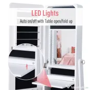 HOMCOM Dulapior Cutie de bijuterii cu Oglinda si Iluminare LED Automata, Alb, 30x146x36 cm