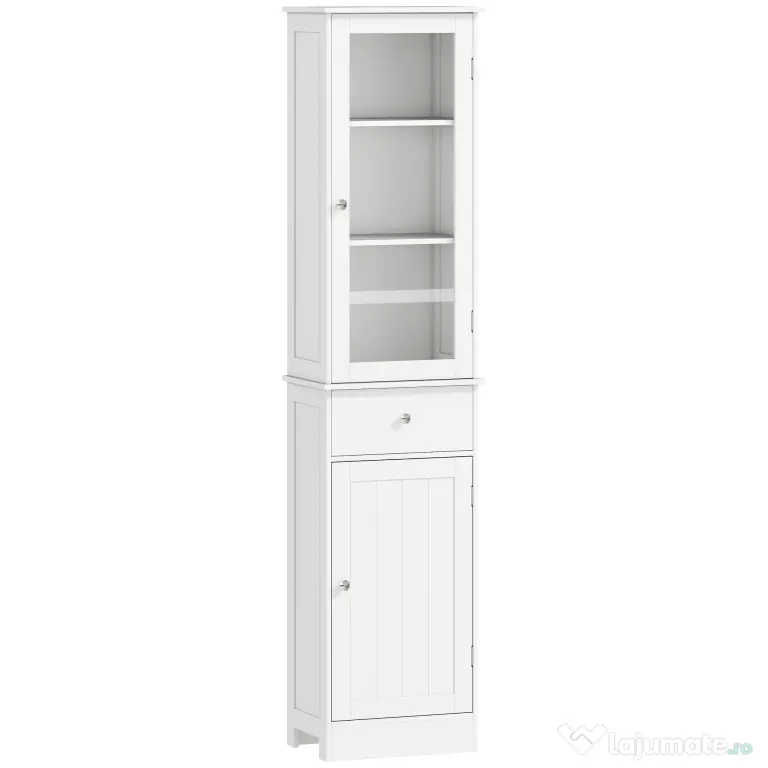 Dulap de depozitare multifuncțional Kleankin cu uși și rafturi – Alb, pentru baie, bucătărie, living sau birou