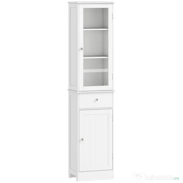 Dulap de depozitare multifuncțional Kleankin cu uși și rafturi – Alb, pentru baie, bucătărie, living sau birou