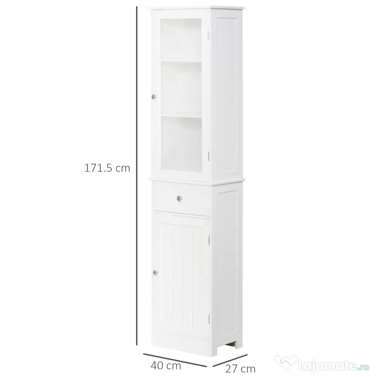 Dulap de depozitare multifuncțional Kleankin cu uși și rafturi – Alb, pentru baie, bucătărie, living sau birou