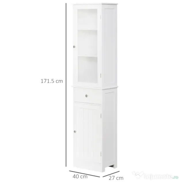 Dulap de depozitare multifuncțional Kleankin cu uși și rafturi – Alb, pentru baie, bucătărie, living sau birou