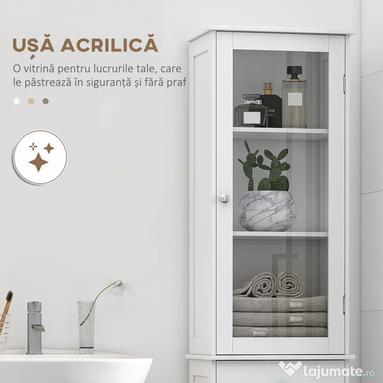 Dulap de depozitare multifuncțional Kleankin cu uși și rafturi – Alb, pentru baie, bucătărie, living sau birou