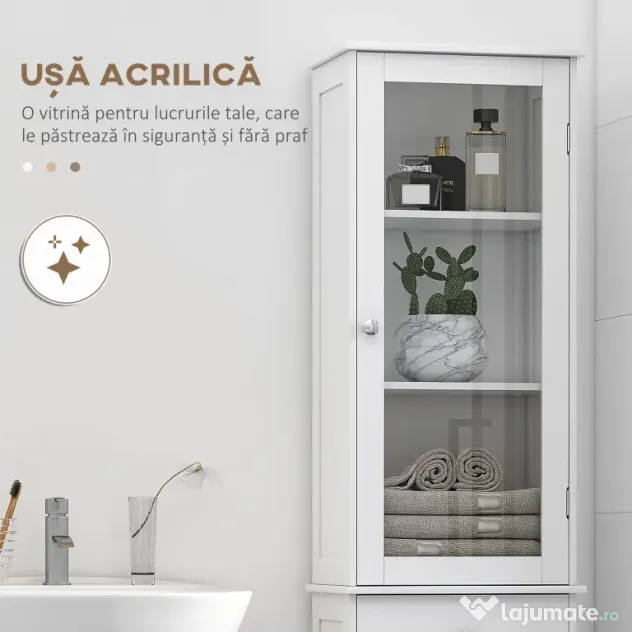 Dulap de depozitare multifuncțional Kleankin cu uși și rafturi – Alb, pentru baie, bucătărie, living sau birou