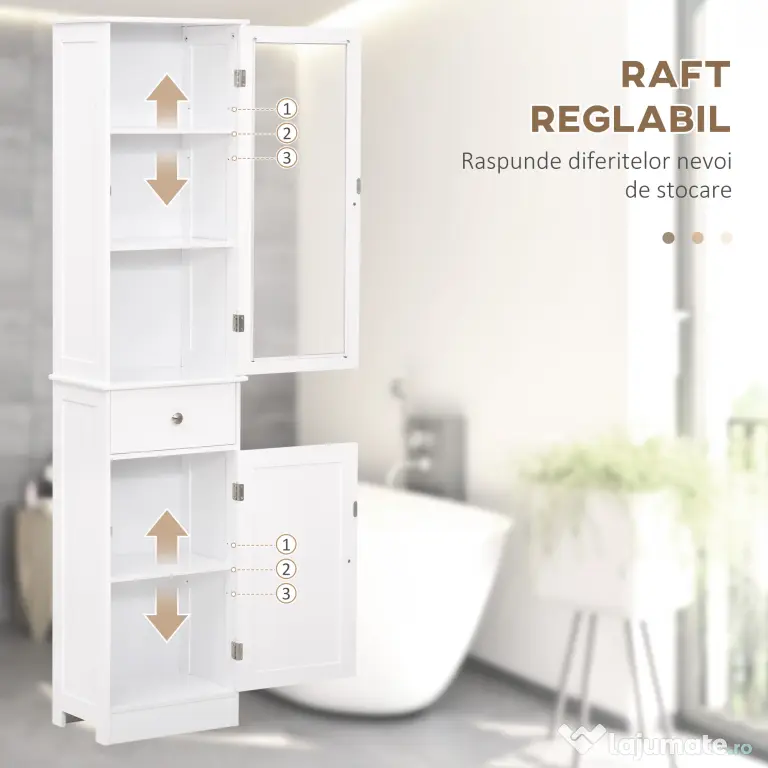 Dulap de depozitare multifuncțional Kleankin cu uși și rafturi – Alb, pentru baie, bucătărie, living sau birou