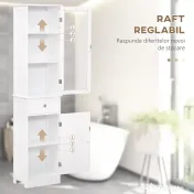 Dulap de depozitare multifuncțional Kleankin cu uși și rafturi – Alb, pentru baie, bucătărie, living sau birou 
