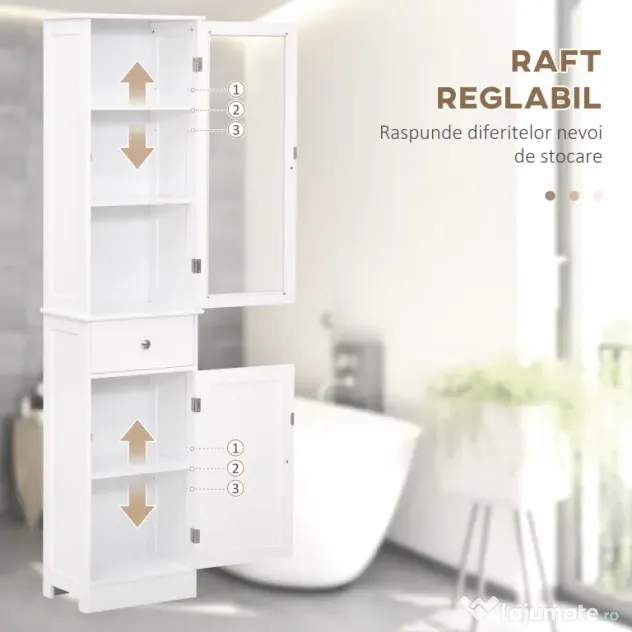 Dulap de depozitare multifuncțional Kleankin cu uși și rafturi – Alb, pentru baie, bucătărie, living sau birou