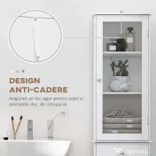 Dulap de depozitare multifuncțional Kleankin cu uși și rafturi – Alb, pentru baie, bucătărie, living sau birou 